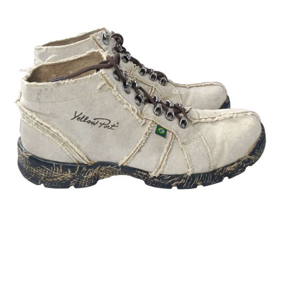 Yellow Port Boots Mens Size 8 Beige Recycled Tires & Trucking Canvas. main image 11